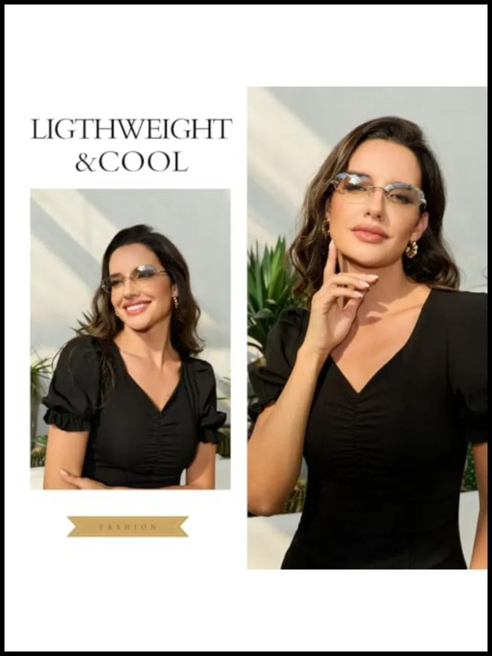 Rimless Oval Sunglasses Women Y2K Futuristic UV Protection